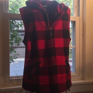Ralph Lauren red and black checked hooded vest.